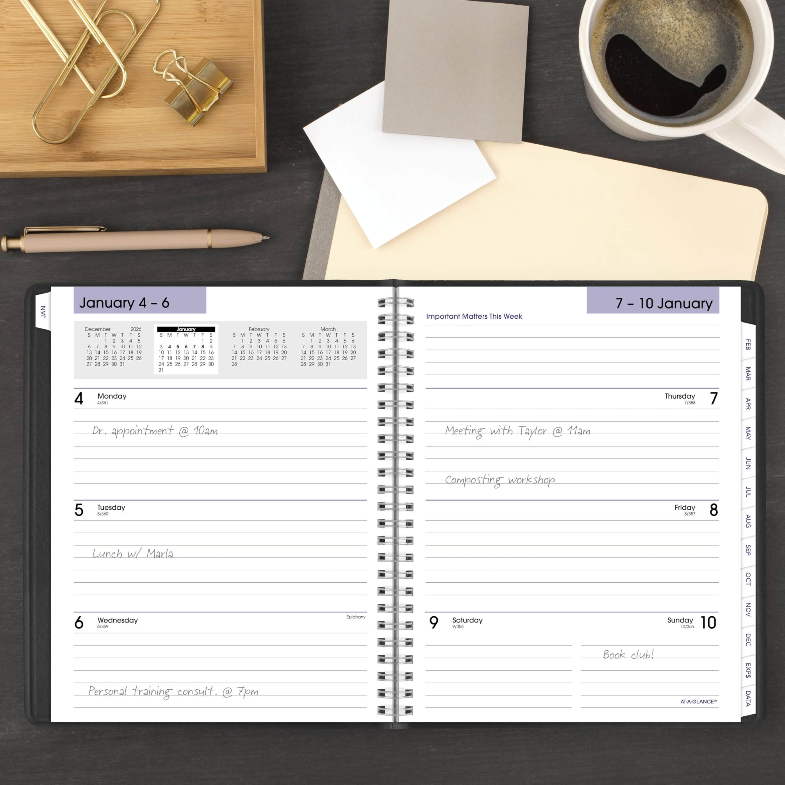 AT-A-GLANCE Agenda 2027 recargable, semanal y mensual, 7.5 x 9.25 pulgadas, ejecutiva, DayMinder, color negro (G5450027)