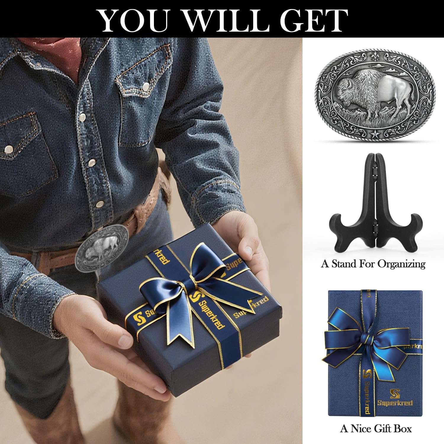 Superkred Mens Belt Buckle Western Cowboy - Texas Bull Western Belt Buckle for Men Cowboy Rodeo Country Belts Buckles - Image 2