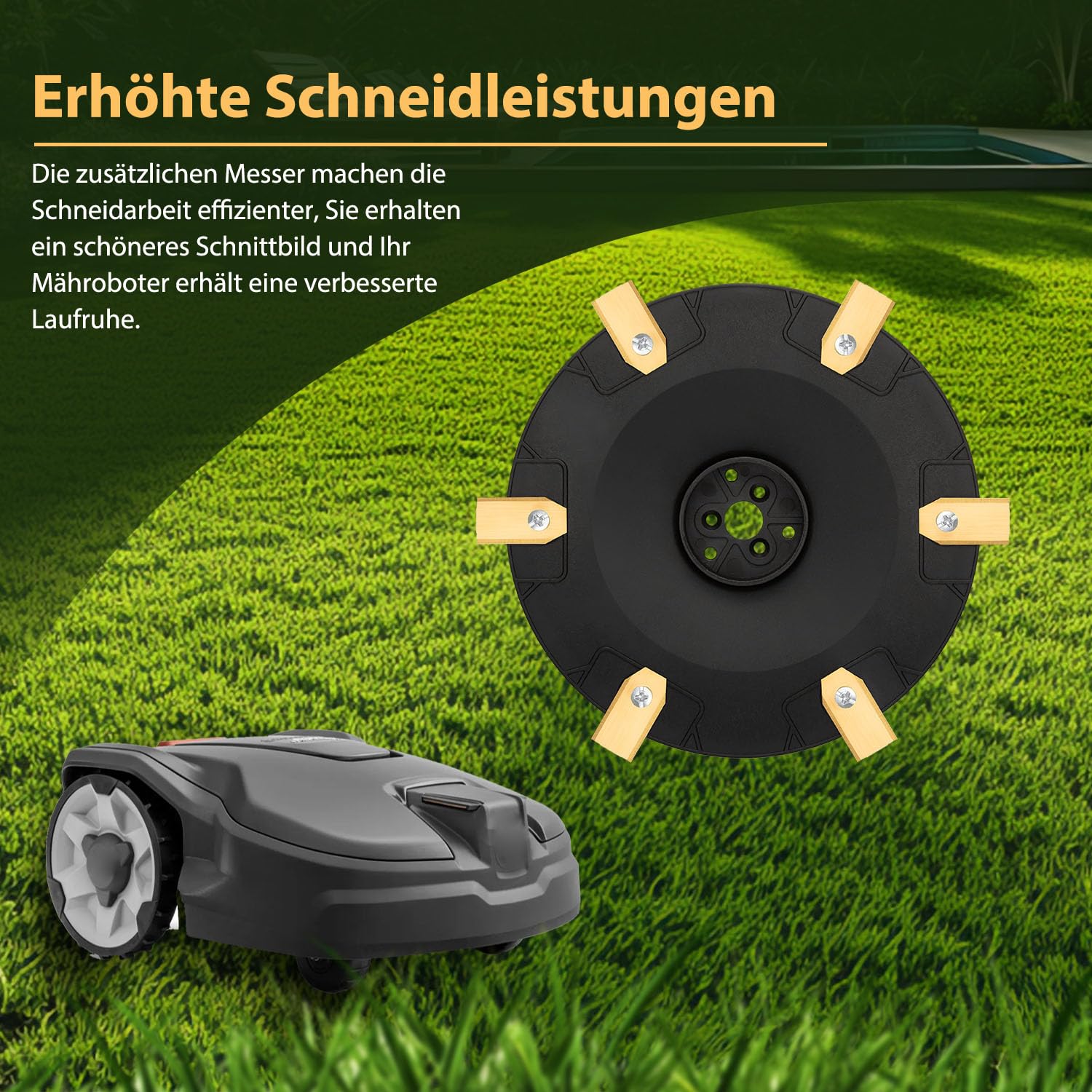 【Schneiden Sie Effizienter】Messerteller + 6 Stück Ersatzmesser Kompatibel für Husqvarna Für G3-P15,Automower 305,310,315,315x,405,410,415x,435,535 AWD Serie Messerscheibe Trennschreibe Mähroboter - 5