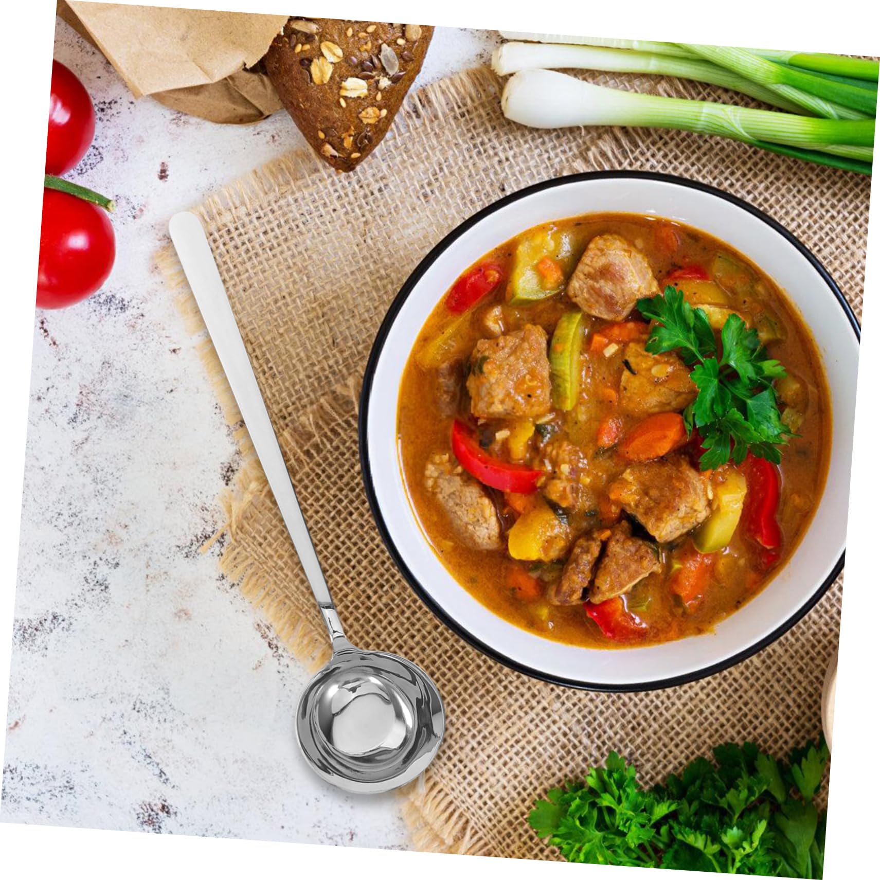 PRETYZOOM 6 Piezas Mango Largo Con Cuchara Redonda De Oblicuo Cucharones De Acero Inoxidable Para Cocinar Con Cuchara Costilla Caliente Cucharón Plata Acero Inoxidable 316