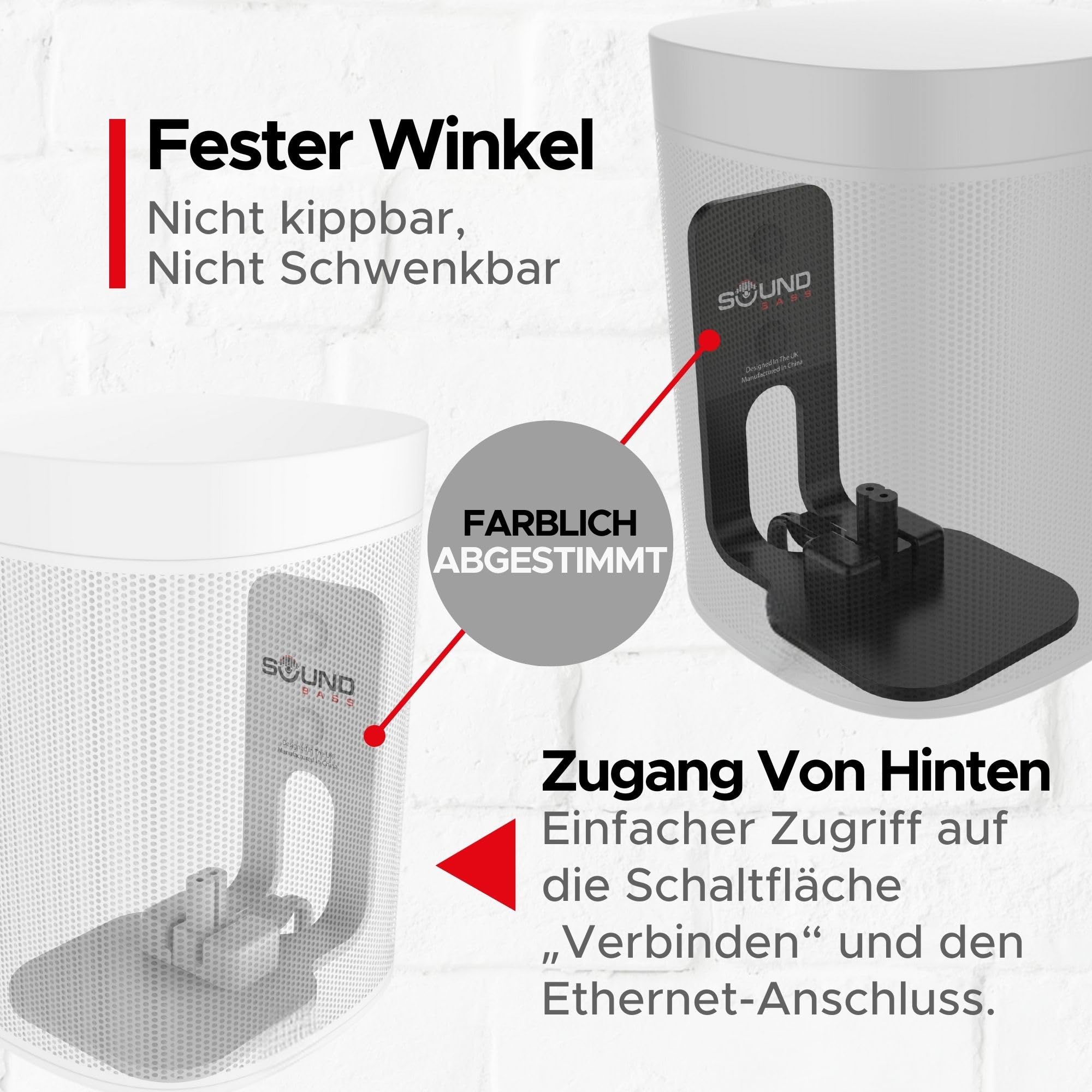 ONE, ONE Gen 2, ONE SL & Play:1 Wandhalterung, Doppelpack, weiß, kompatibel mit Sonos ONE, ONE Gen 2, ONE SL & PLAY1 Lautsprecher
