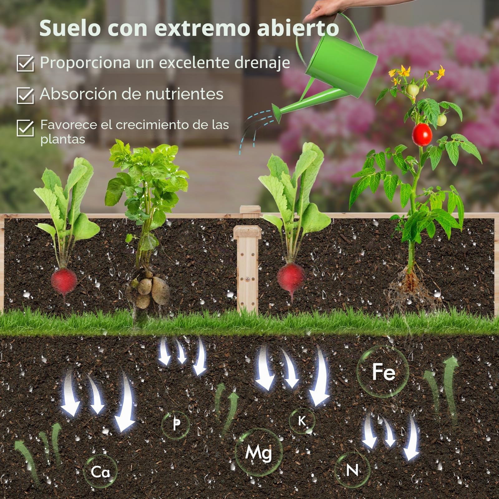 GOPLUS Jardinera con enrejado, bancal alto con enrejado, jardinera con suelo abierto, enrejado de madera de abeto, bancal de hierbas para patio, terraza (235 x 63 x 102 cm)