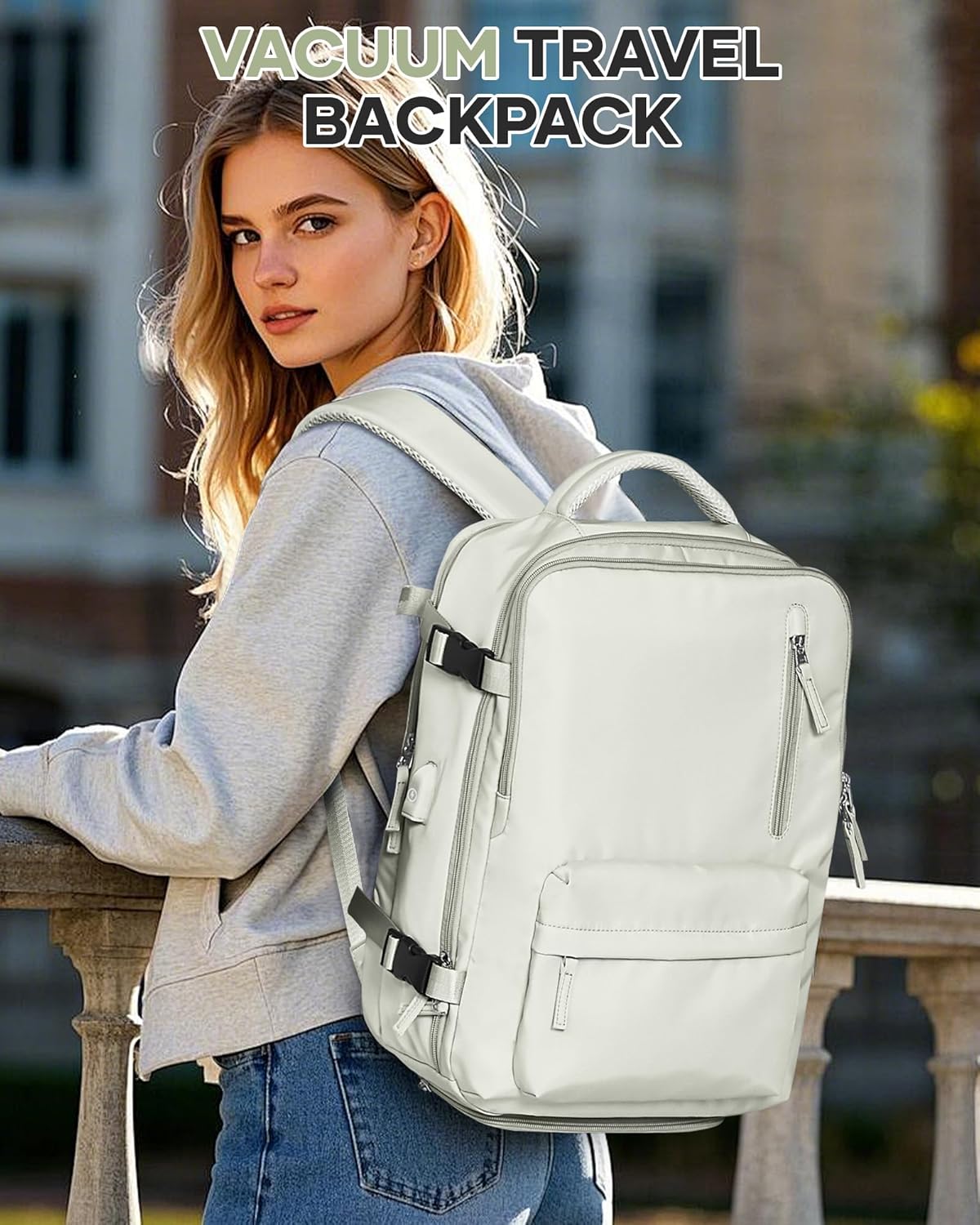 Vacuum Travel Backpack with Pump for Women, Personal Item Carry on Backpacks Flight Approved 18x14x8 inches for Men,Laptop Waterproof Work Compression bags Casual Daypack YYWhite B8-white(with Electric Air Pump) M-Vacuum Compression image 9 of 9 B0FF3Z8MT7
