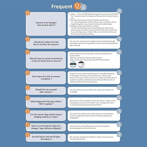 Miniatura 7 de Bolsa de vacío para colchón de espuma tamaño Queenmatrimonialmatrimonial XL con cremallera azul, bolsa de almacenamiento de colchón