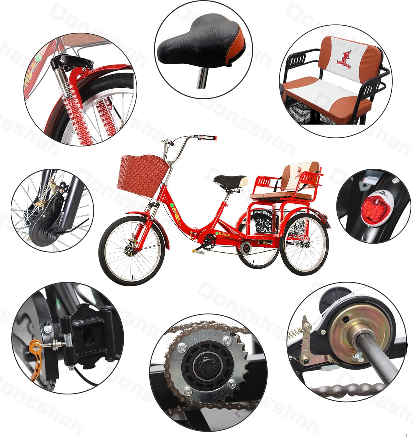 Adult Tricycle 20 Inch 3 Wheel Bikes Folding Tricycle for Adults for Women/Men/Seniors, Fork Shock Absorption Wheel Bike W/Front&Rear Basket for Shopping