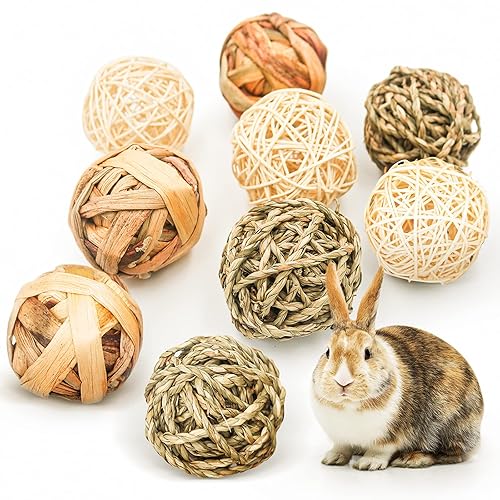 Episkey 9 Pcs Rabbit Toys, Rabbit Treats Guinea Pig toys Small Pets Chew Balls Grass Balls Natural Toys for Rabbits Chinchilla Bunnies Gerbils and Hamster (2.75-3.15", 9 Pcs) - 2.75-3.15" - 9 Pcs