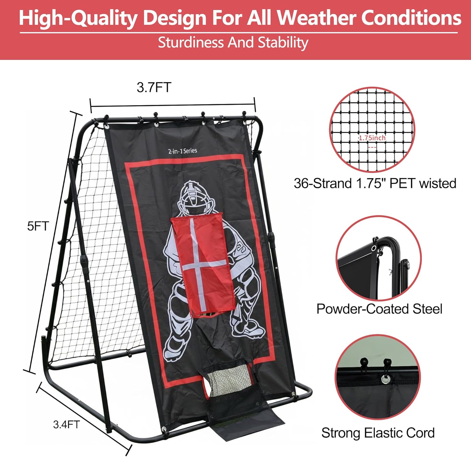 5x4 ft 2-in-1 Adjustable Rebound net and Pitching net, Suitable for Soccer, Baseball, Volleyball, and Softball, and can be Used for Passing, Throwing, and Ball Control Practice