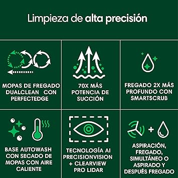 iRobot Roomba Plus 505 Combo con Base AutoWash multifunción y autolimpiable, Mopas DualClean con PerfectEdge, PrecisionVision IA, Clearview Pro LiDAR, Secado Aire Caliente mopas, 75 días autovaciado_N1
