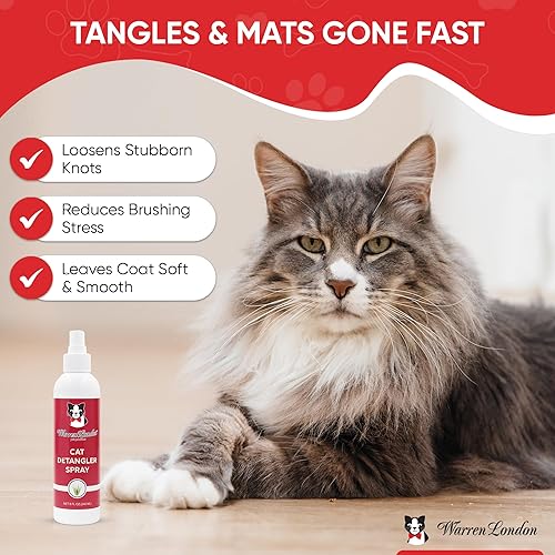 Miniatura 3 de Warren London Paquete de spray desenredante para gatos con cepillo de clavijas para cabello enmarañado Acondicionador sin enjuague para mascotas