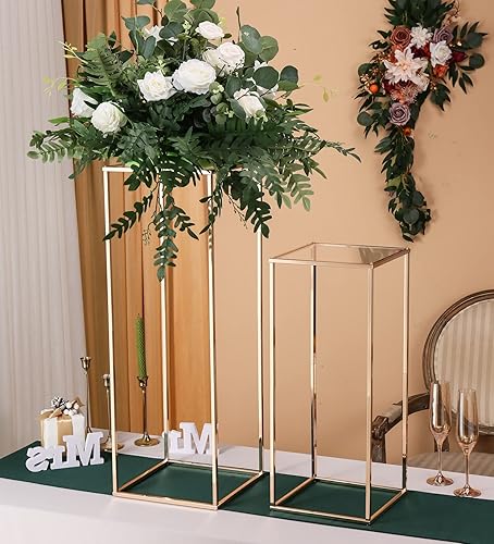 Miniatura 3 de Soporte de pedestal cilíndrico para fiestas jarrones dorados para centros de mesa boda con panel acrílico 3 piezas geométricas de metal para centros