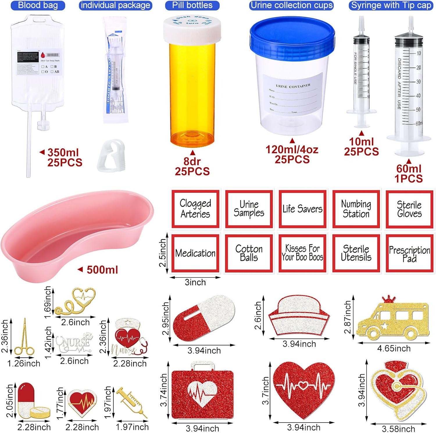197 Pcs Nursing Graduation Party Supplies Set Iv Blood Bags for Drinks Urine Cups Plastic Syringe Nurse Theme Banner for Nurse Party Favors Congrats Grad Party Decorations Serve 25