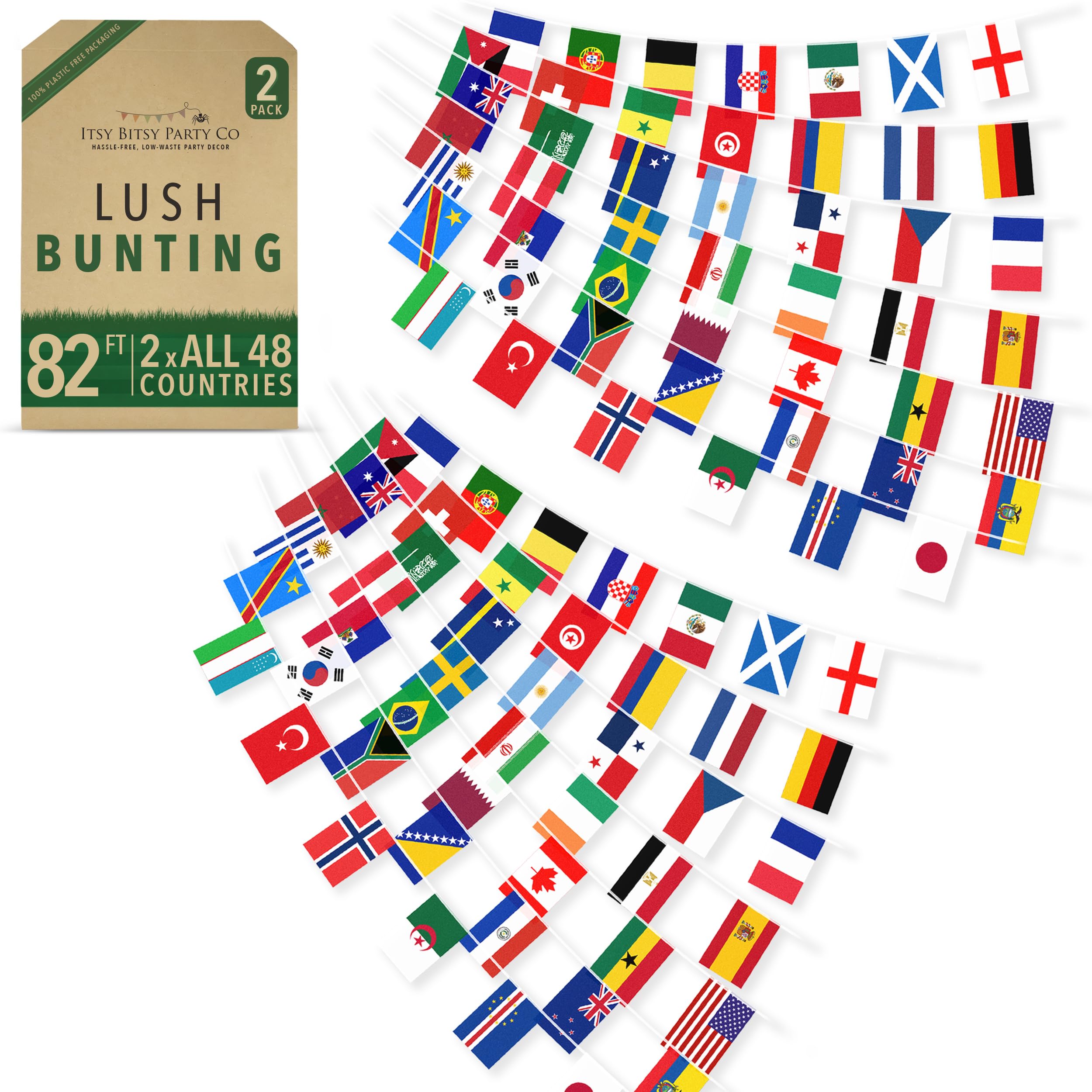 Premium Reusable World Cup Bunting 2026 - All 48 Qualified Teams x2 (2pk) - World Cup Football 2026 Decorations - As seen on TV, Premium Polyester Flag Bunting Banner (2-pack: 82ft, 96 Country Flags)