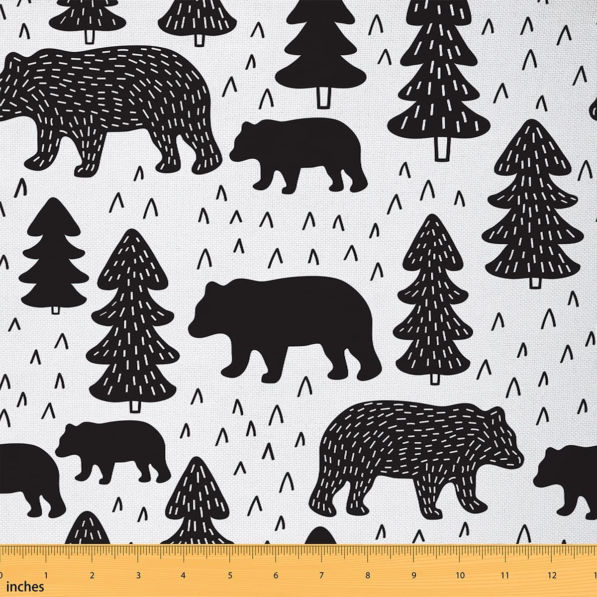 Cabin Bear Silhouette Fabric by The Yard Farmhouse Style Rustic Wild Animal Fabric for Upholstery and Home DIY Projects Abstract Pine Plants Stripes Fabric for Chairs Curtains Lamp Shade,10 Yards