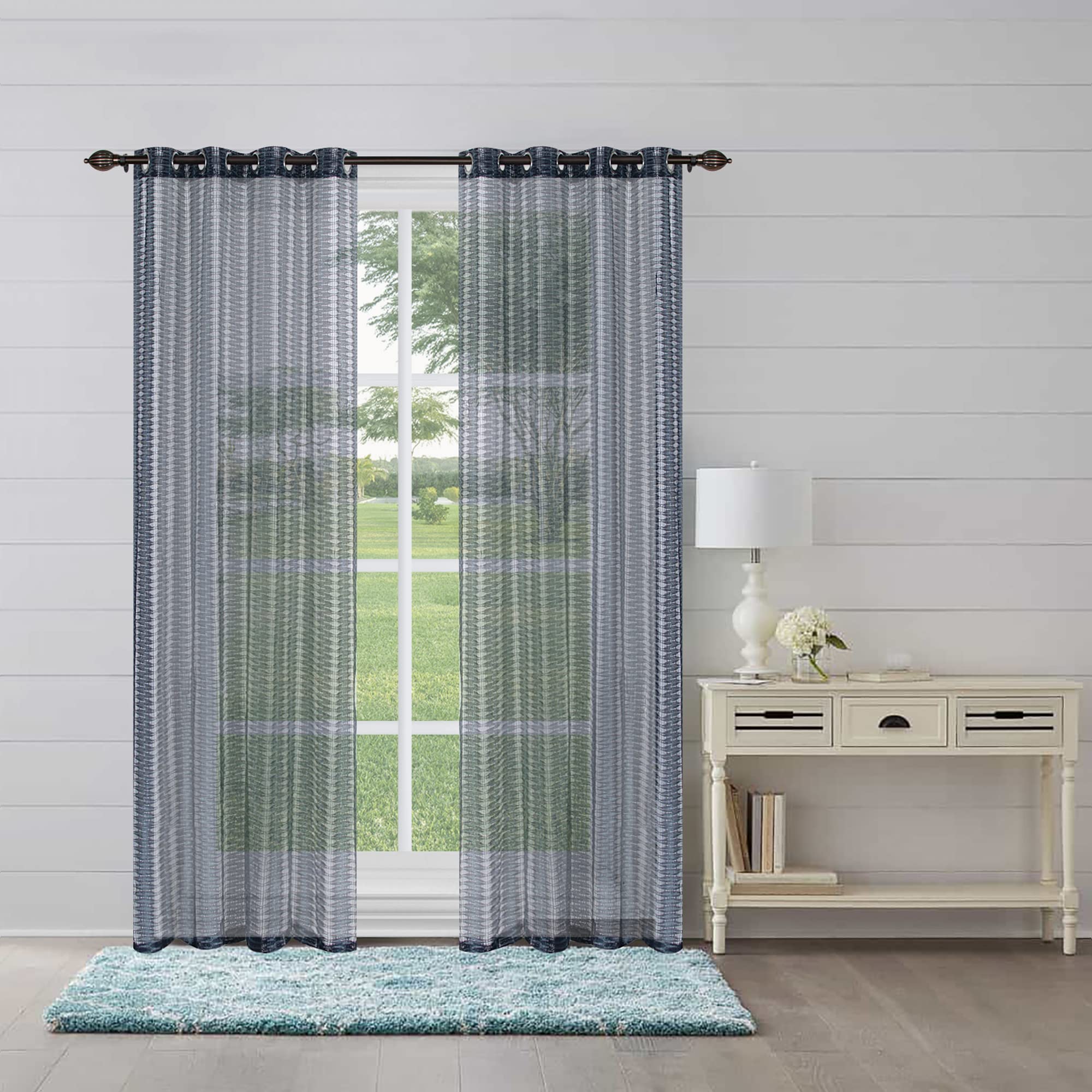 Deco Window 1 Pc Trim Sheer Eyelet Polyester Curtain for Door & Window (7.5 Feet, Blue Mix)