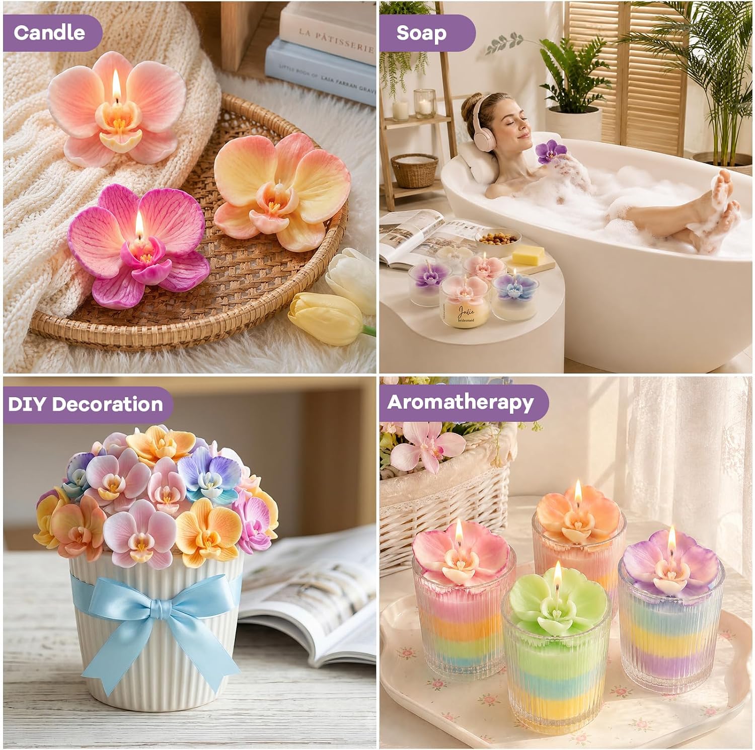 Phalaenopsis Fondant Mold 2Pcs 3D Orchid Flower Candle Molds