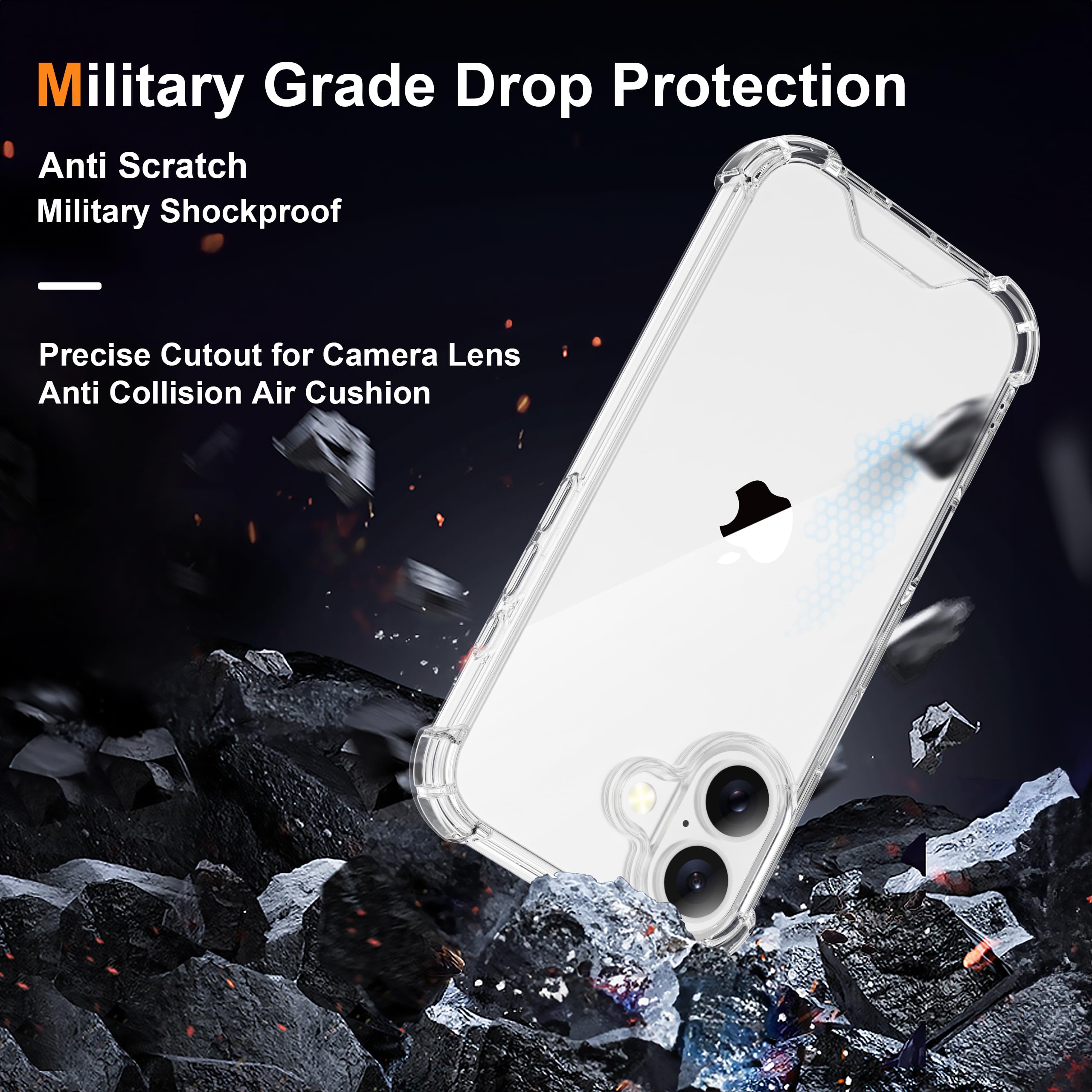 ORETECH 4 in 1 Cover per iPhone 17 (6,3 Pollici) con [2 Vetro Temperato e 1 Vetro Fotocamera] Custodia per iPhone 17 Antiurto Sottile in PC Rigido con Bumper in TPU-Trasparente