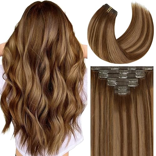 Caliee Extensiones de cabello humano con clip, sin costuras, ultra finas de doble trama de piel sintética, hechas a mano, extensiones de cabello