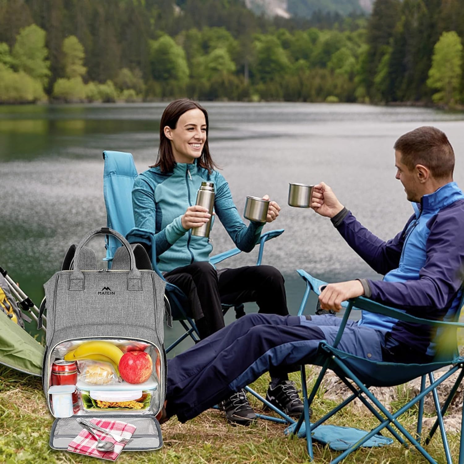 MATEIN Zaino Lavoro Donna con Porta Pranzo, Grande Zaino per PC 17 Pollici | Capiente Zaino Università Donna con Scomparto Termico, Tasca Antifurto, per Ufficio, Scuola, Viaggio, Trekking, Picnic, Nero