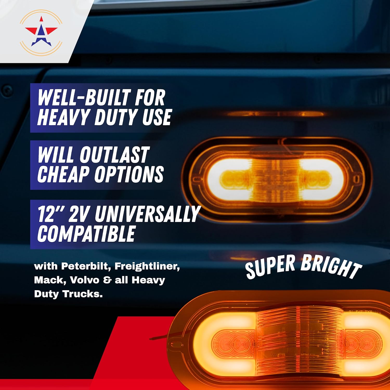 2Pcs 6 Inch Oval 24 LED Mid Ship Turn Signal and Side Marker Clearance Lights Amber Lens Halo Surface Mounted Sealed with 3-Wire Pigtail for Led Trailer Lights, Weathertight Plug