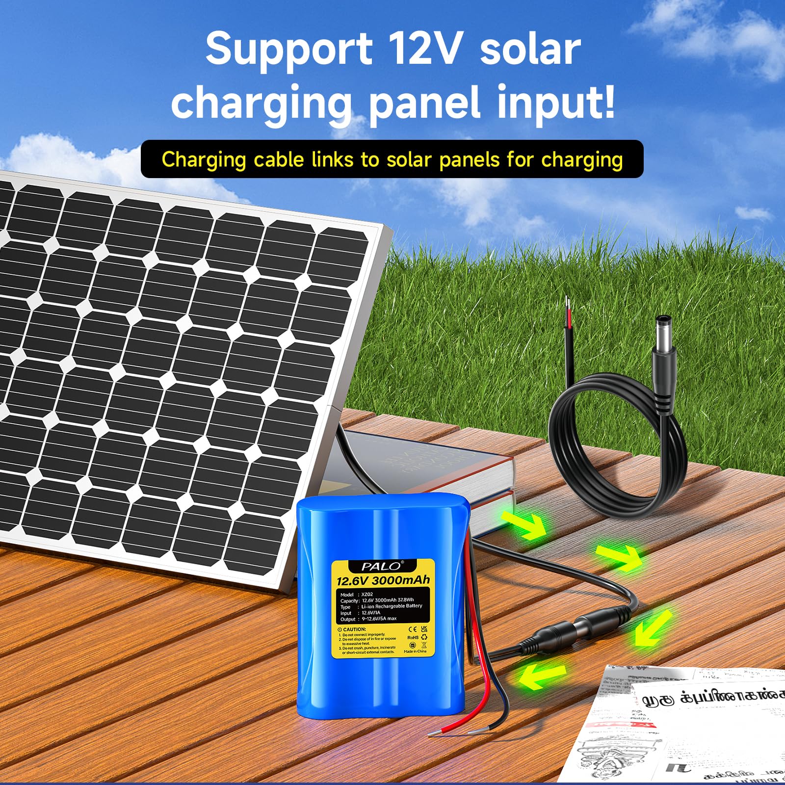 12.6V 3000mAh Lithium-ionen akku mit ladegerät & 2 Verbindungslinie für Solar Panel, Radio, Kameras, Camcorder, Elektronische Orgel, DIY Leselampe, Teleskopen, Sonar, Signalwerkzeug