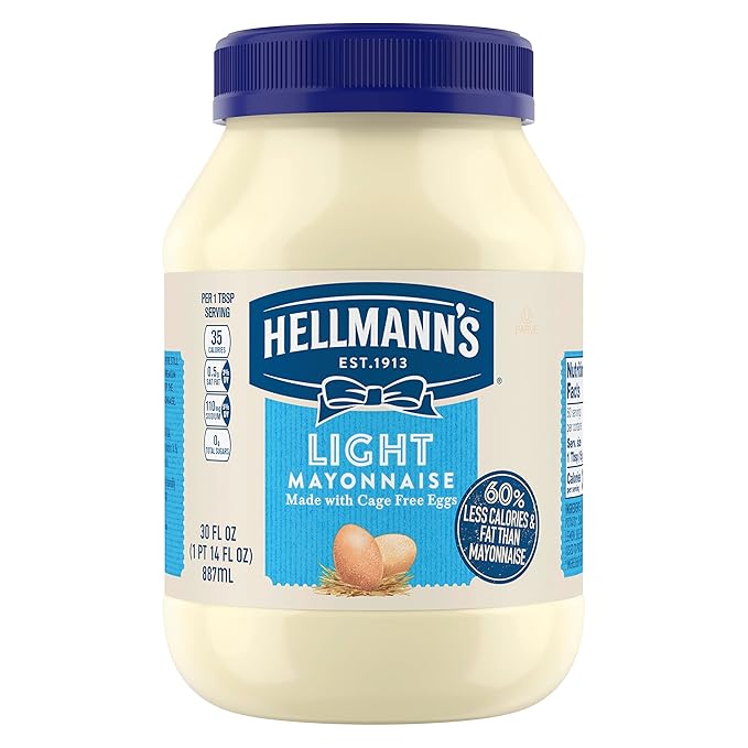 Hellmann's Light Mayonnaise For A Creamy Condiment for Sandwiches and Simple Meals Light Mayo Made With 100% Cage-Free Eggs 30 oz