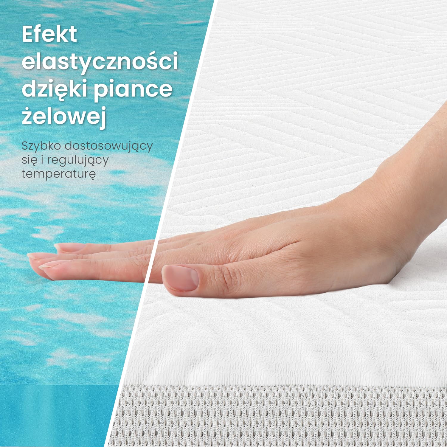 ELONEO Gel Topper 90x200cm, nakładka na materac z 8 cm pianki żelowej z pamięcią kształtu, oddychający pokrowiec z siatki 3D, wygodny nakładka na materac z elastycznymi taśmami narożnymi