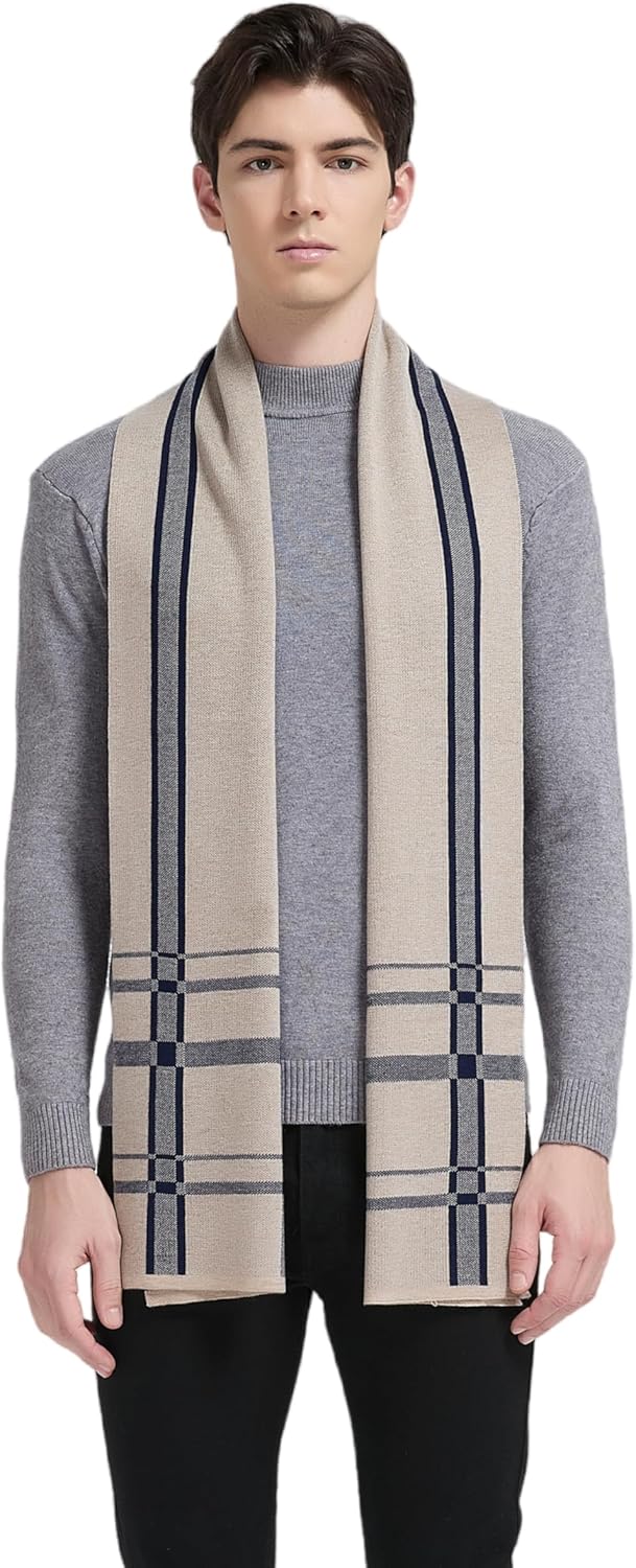 Mens Winter Scarf Fashion Formal Soft Scarves Classic Plaid Solid Colors Cashmere Scarf for Men