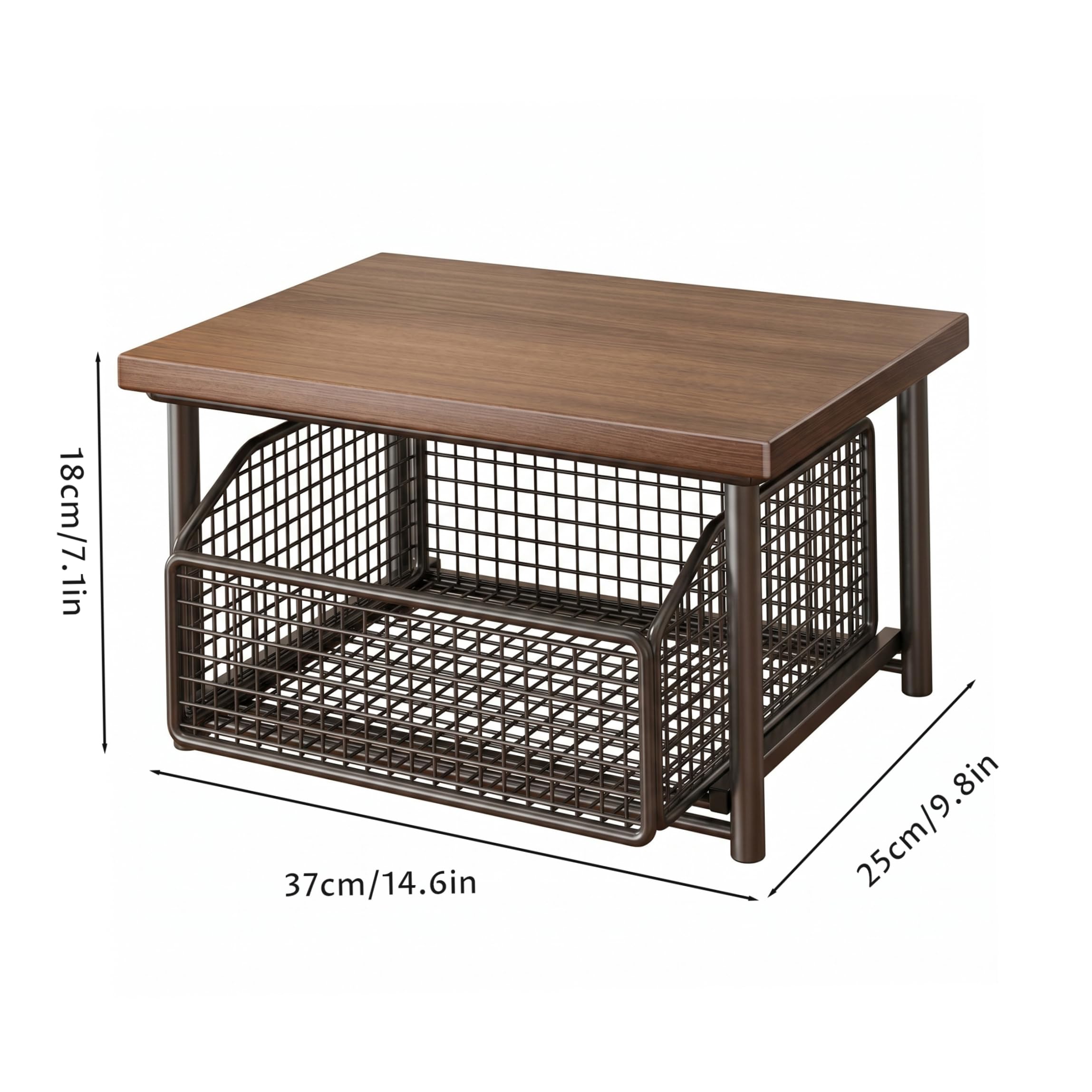 Organizador de estación de café Soporte de café de Metal Resistente con cajón y Bandeja de Madera para Cocina/baño/Bar/Oficina 14, 6 × 9, 8 × 7, 1 Pulgadas