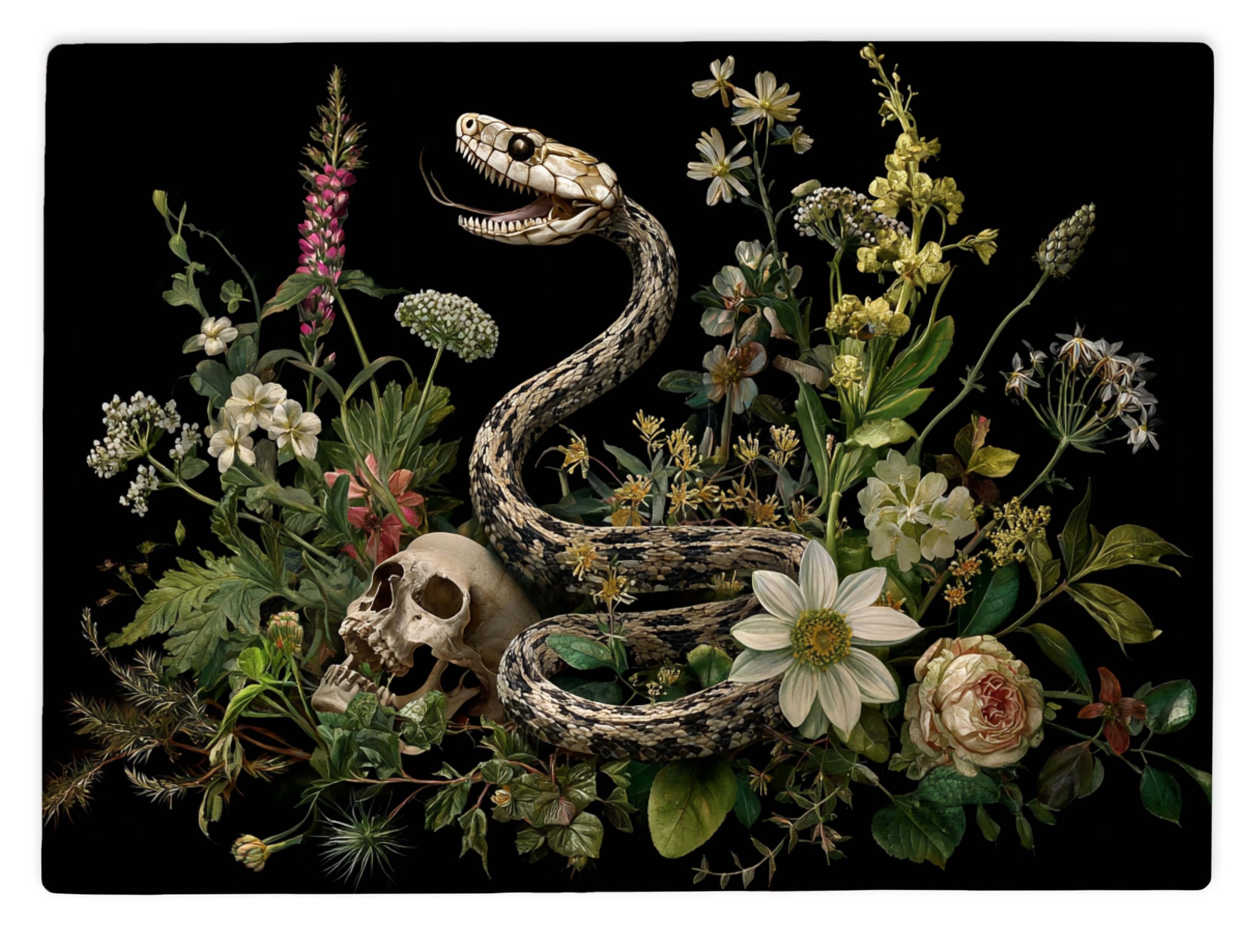 Shopagift Floral Skull Botanical Snake Glass Chopping Board Large Kitchen Worktop Saver 39cm x 28cm