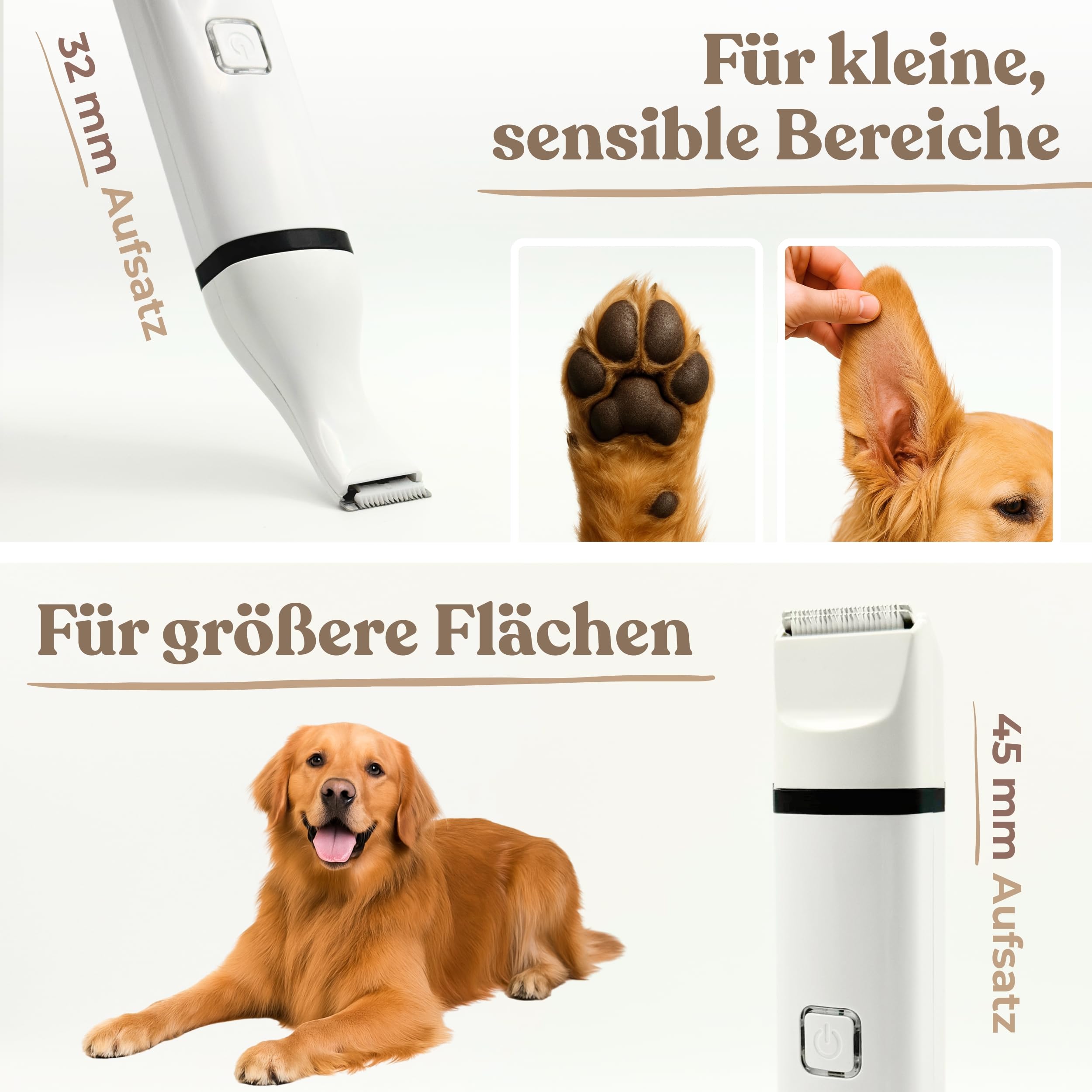 Profi Pfotentrimmer für Hunde und Katzen - Hundepfoten Trimmer leise Schermaschine Hundeschermaschine Rasierer für Augen, Ohren, Fell - starker Motor und Akku - mit USB-C