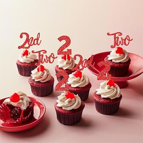 Miniatura 7 de 24 piezas de decoración para cupcakes con purpurina para 2 cumpleaños, número 2, segundo cumpleaños, dos decoraciones para pasteles, baby shower,