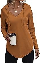Zeagoo Pull Femme Hoodie Manches Longues Col en V Sweat à Capuche Haut Automne Sweatshirt avec Poches S-XXL