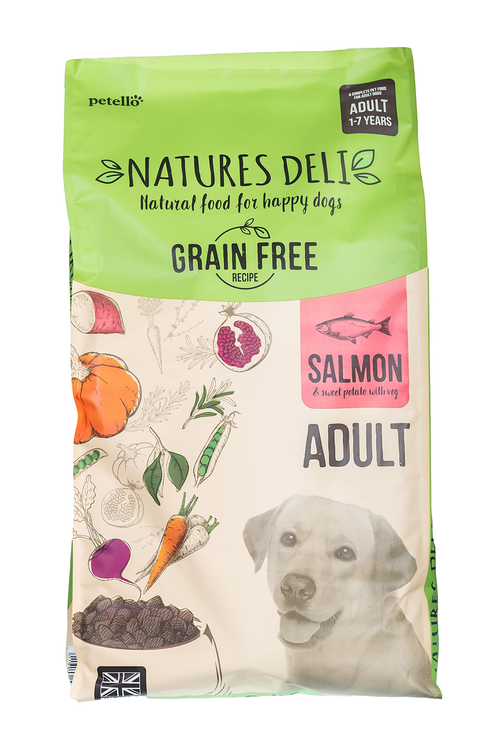 Natures DeliDry Dog Food for Adult Dogs, Grain Free Natural Complete Hypoallergenic Food for Dogs, Suitable for All Breeds, Salmon and Sweet Potato - 12 kg