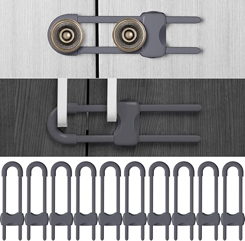 Miniatura 13 de Jetec 10 cerraduras de gabinete para bebés, cajones de prueba en forma de U, cerraduras de seguridad para niños, ajustables, fácil de usar, pestillo