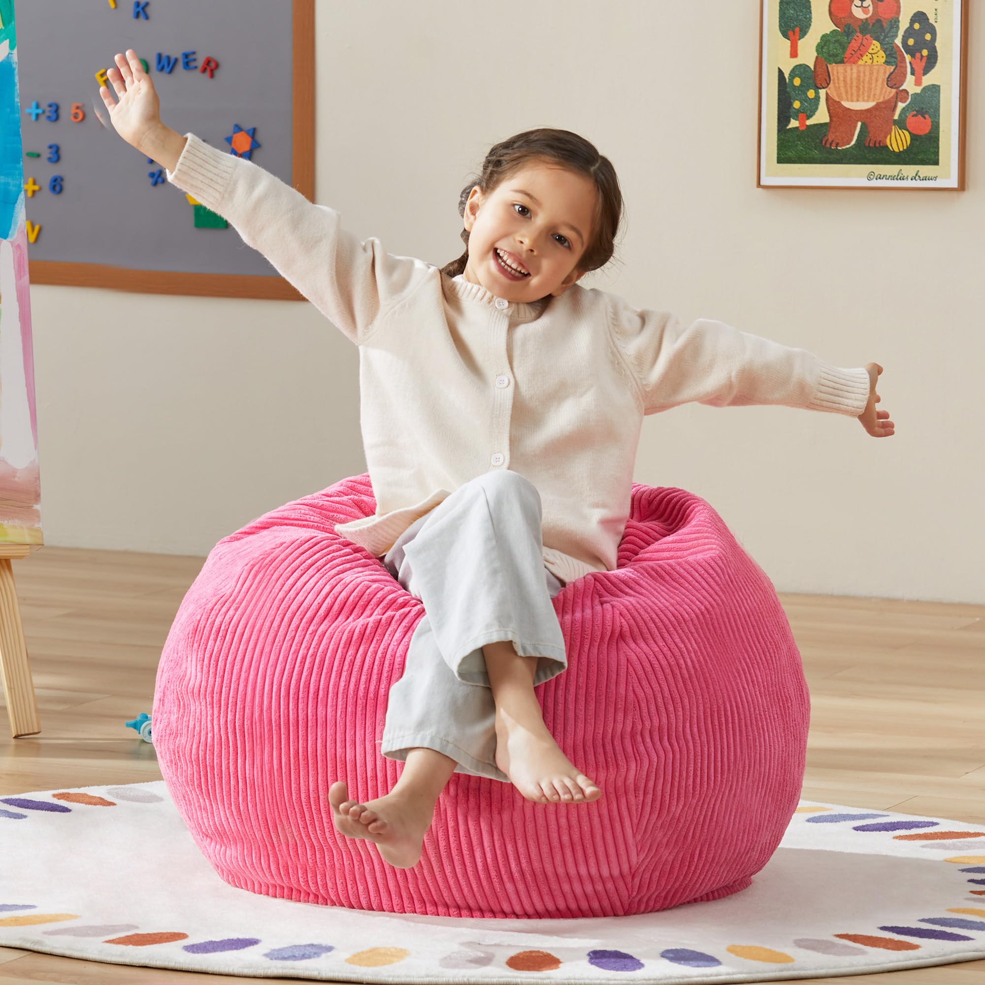 Hobestluk Kids Bean Bag Chair Teardrop Shape with Filling, 2.5FT Pink