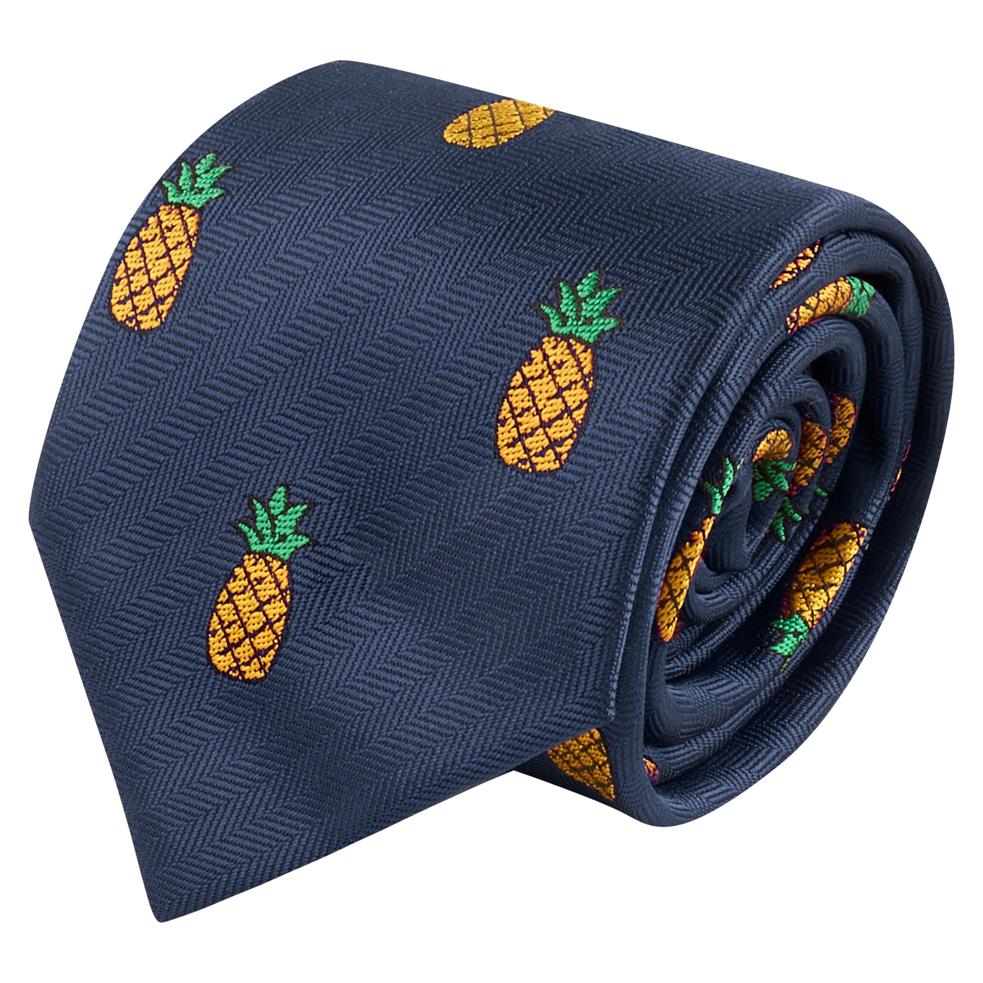 King & Priory Pineapple Navy Blue Herringbone Embroidered Tie