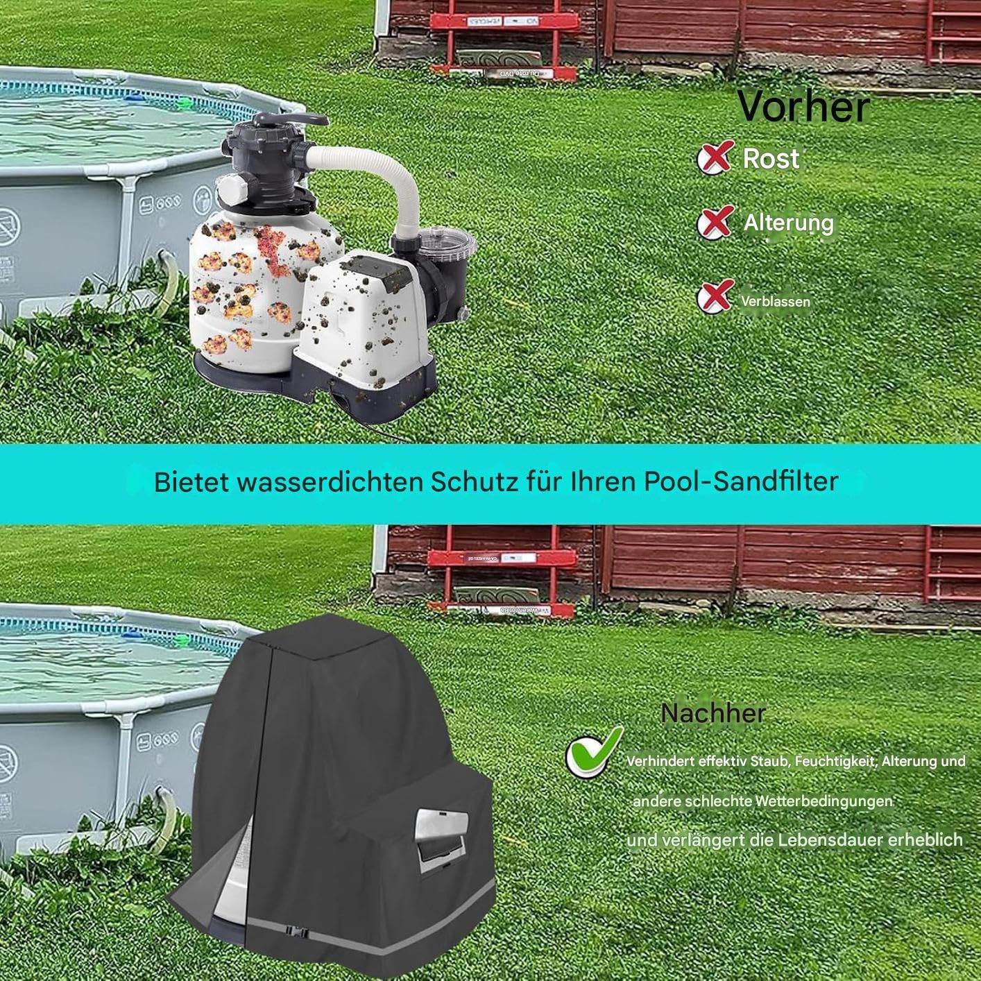 Coperchio per Filtro Piscina Involucro Pompa Piscina 420D Rivestimento | Copertura Filtro Anti-UV Impermeabile Adatta 35-40 cm Protezione Bambini e Risparmio Acqua Esterno