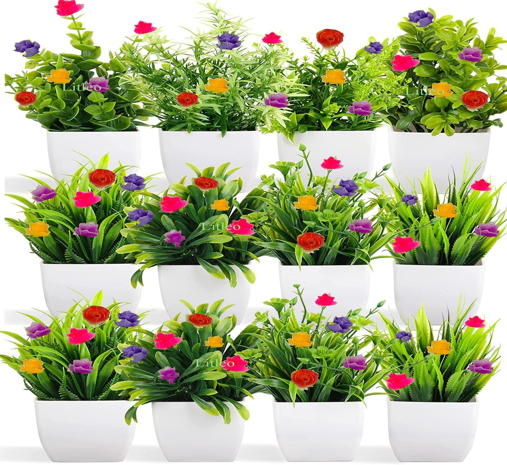 Litleo Small for Home Office Gift School Project Bonsai Artificial Plant with Pot (14 cm, Multi) (12)