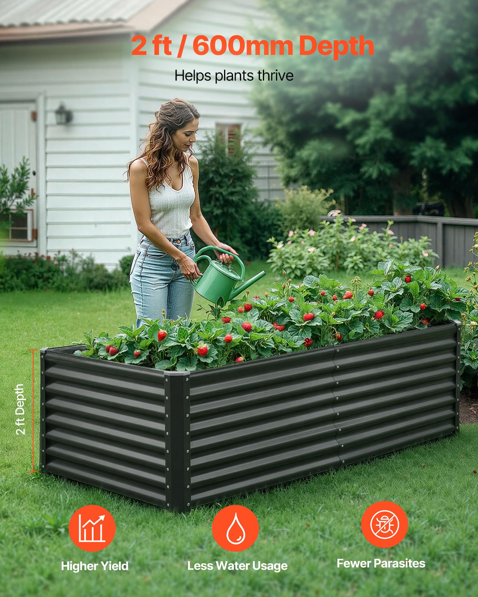 VEVOR Potager Surélevé Métal 180x90x60 cm Carré Potager Surélevé Galvanisé Lit de Jardin Fond Ouvert Bac de Jardinage pour Culture de Légumes Fleurs Herbes Aromatiques Plantes Grasses, Gris Foncé