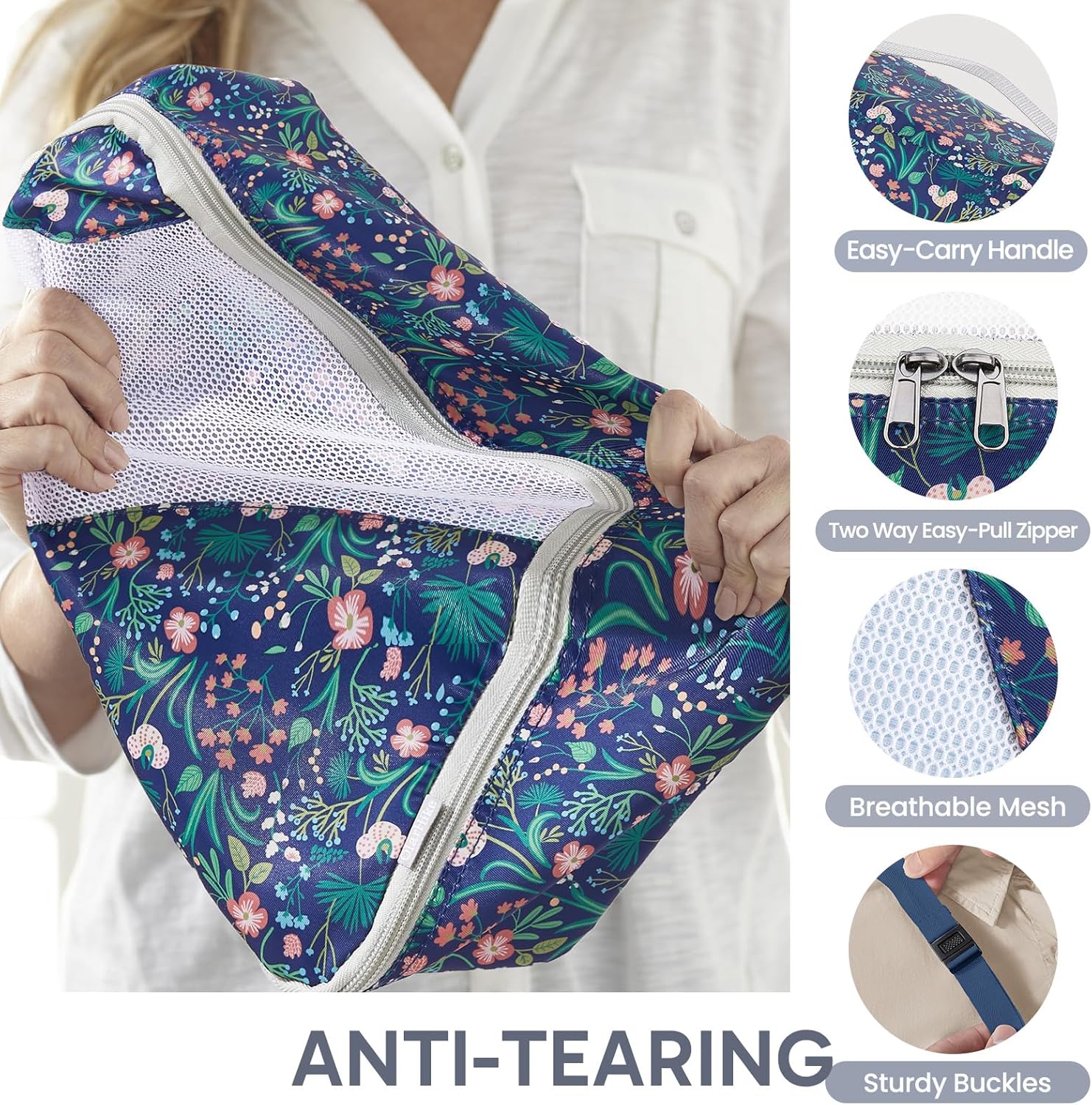 ALL INCLUDED 10 Set Durable Packing Cubes for Suitcases,OlarHike Essentials for Travel,UPGRADED Anti-Tear Stitching, NEW Improved Luggage Packing Organizers for Travel Accessories (Dark Blue Floral) - Image 6