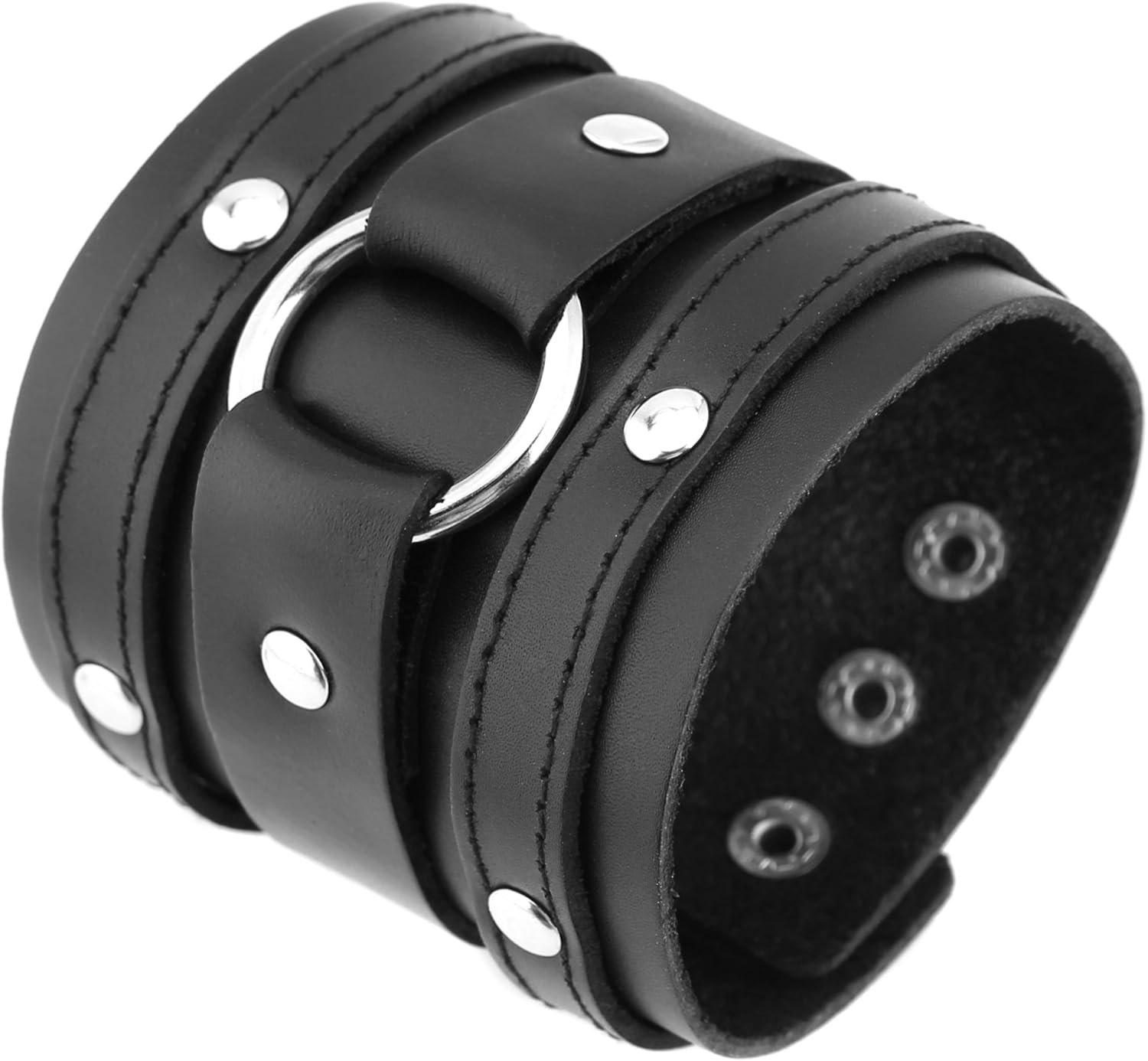 HZMAN Wide Cuff Wrap Gothic Wristband Punk Rock Biker Wide Strap Leather Bracelet - Image 3