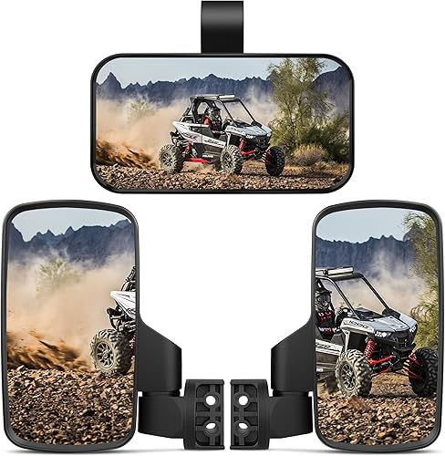 Espejos laterales y espejo central, espejos retrovisores ajustables para barra antivuelco de 1.6-2 pulgadas compatible con Polaris Ranger RZR Can-Am
