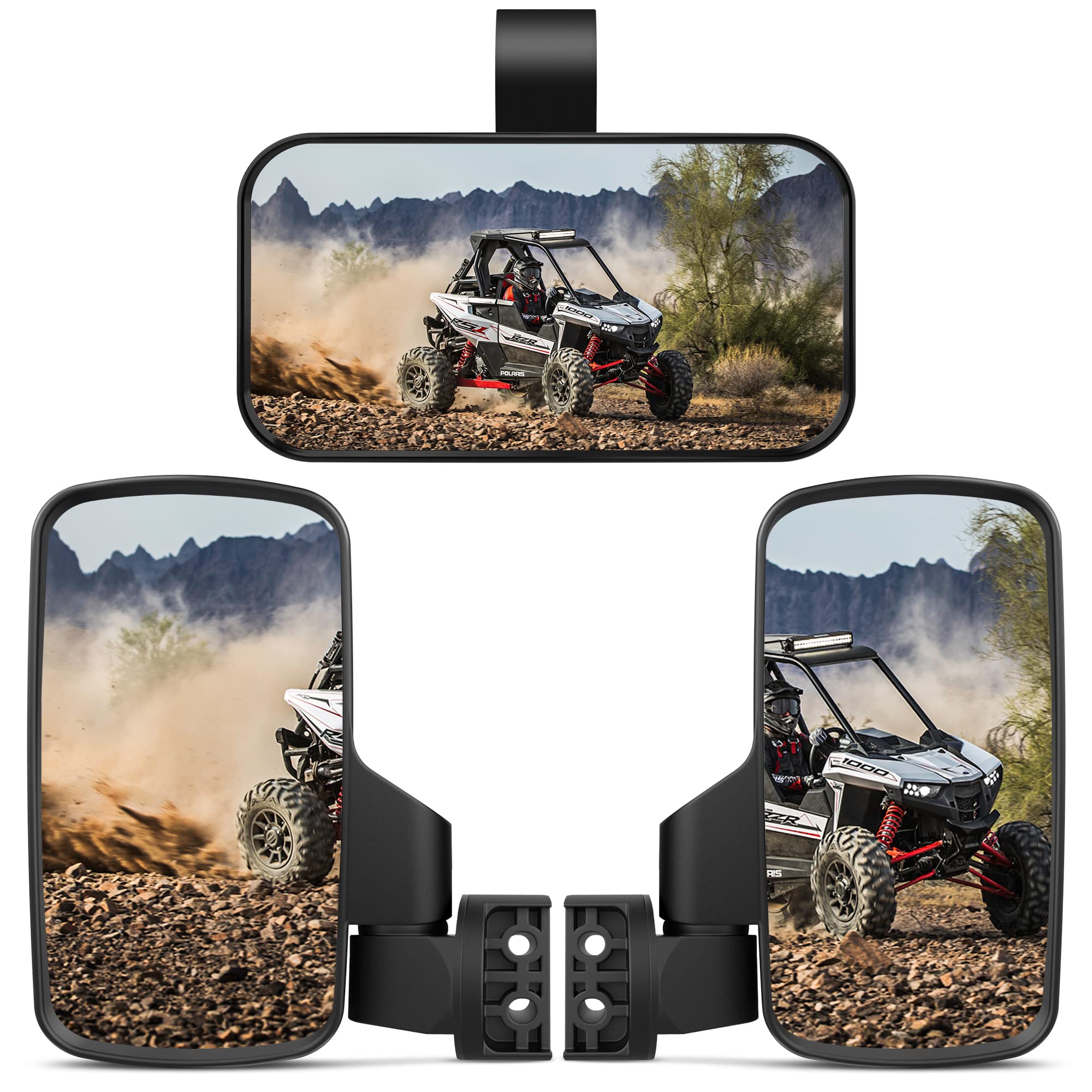BUMBEE UTV Side Mirrors and Center Mirror, Adjustable Rearview Mirrors Fit 1.6-2" Roll Bar Compatible with Polaris Ranger RZR Can-Am X3 Yamaha Kawasaki Teryx