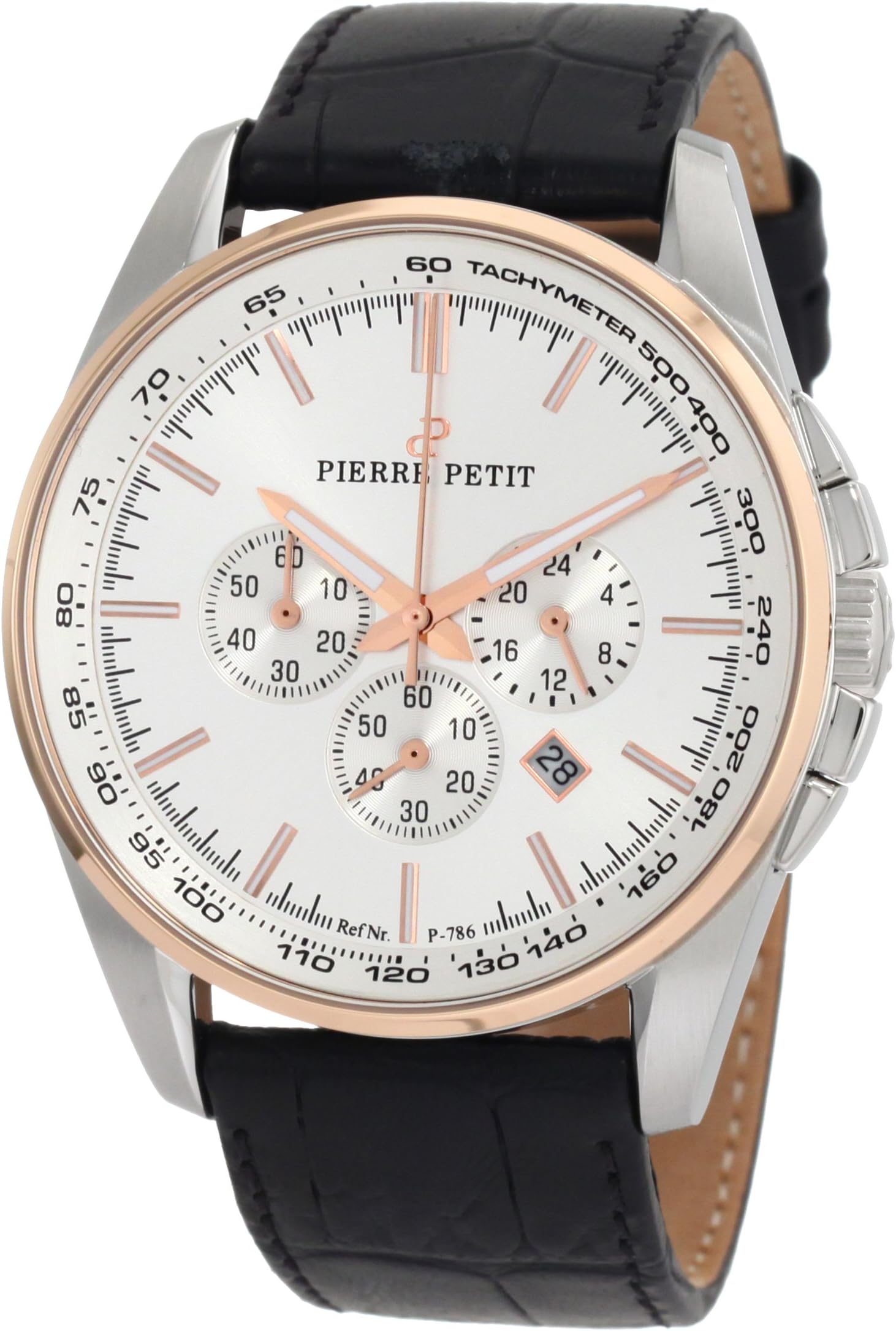 Pierre Petit Men's P-786B Serie Le Mans Two-Tone Chronograph Tachymeter Black Leather Watch