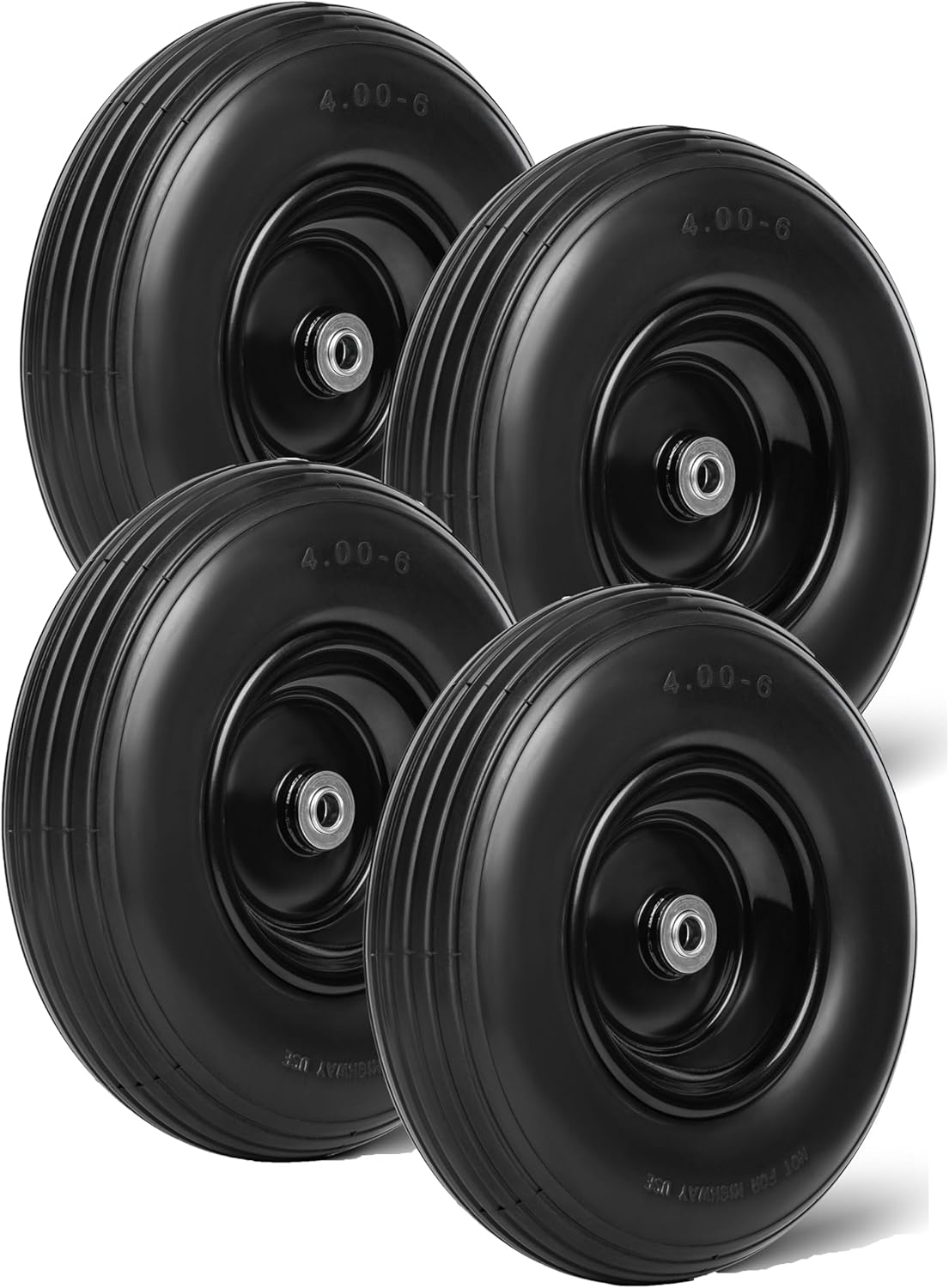 Taifa 13 Inch 4 PCS Solid Flat Free Replacement Tires and Wheels 4.00-6 with 5/8'' Bearing and 2.2'' Offset Hub Lenght, Air Less Wheel for Wagon/Hand Truck/Trolley/Garden Scooter etc.