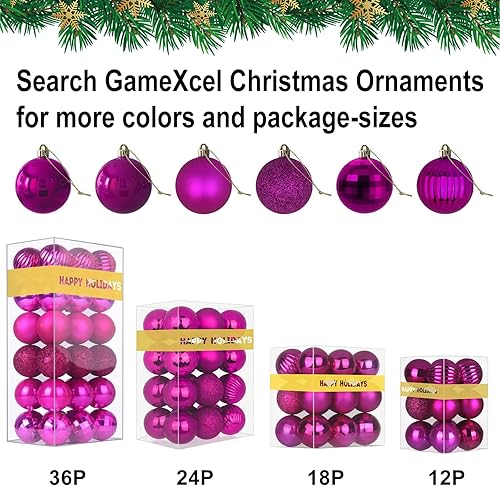 Vista 1067 de 18 esferas medianas decorativas navideñas para árbol de Navidad, inastillables, para colgar, color púrpura, 2.5 pulgadas, paquete de 18
