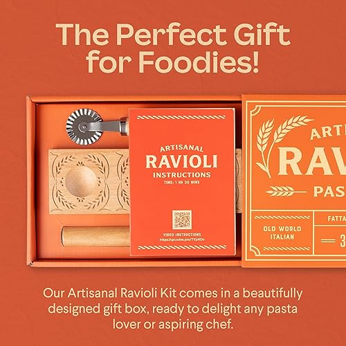 Miniatura 6 de Cooking Gift Set Co. - Prensa artesanal para hacer ravioles, molde de ravioles de madera y máquina de pasta, prensa de ravioles, rueda cortadora de