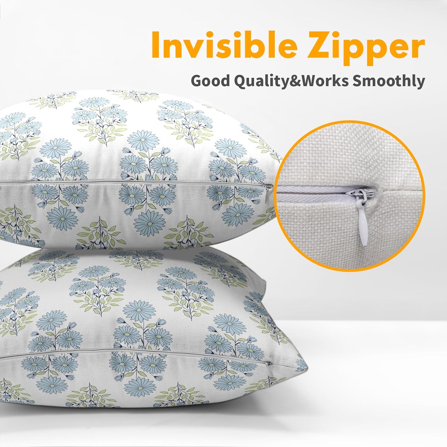 Kawani Blue and Green Floral Block Print Pillow Covers 18x18 Inch Modern Neutral Outdoor Decorative Throw Pillow Covers Set of 2 Boho Rustic Pillowcases Cushion Covers for Couch - Image 3