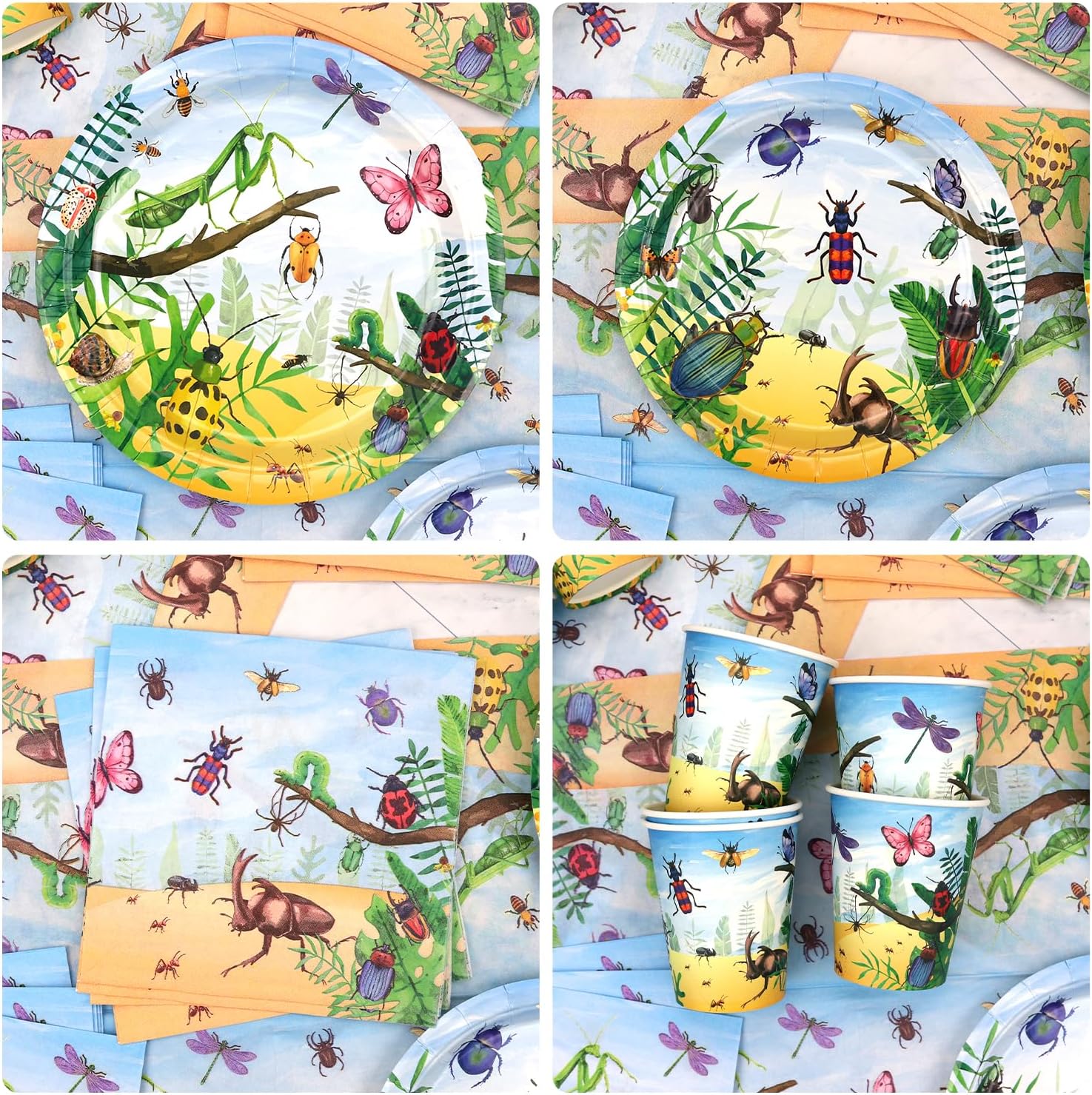 Bugs Birthday Party Decorations - Insect Party Supplies, Plates Cups Napkins Tablecloth Cutlery Happy Birthday Backdrop Balloon Cake Toppers for Class Office Garden Reptile Baby Shower