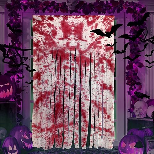 Miniatura 7 de Paquete de 2 cortinas de Halloween con murciélagos, 3.3 x 5.4 pies, cubierta de puerta de garaje Pocus para decoración al aire libre, paño blanco